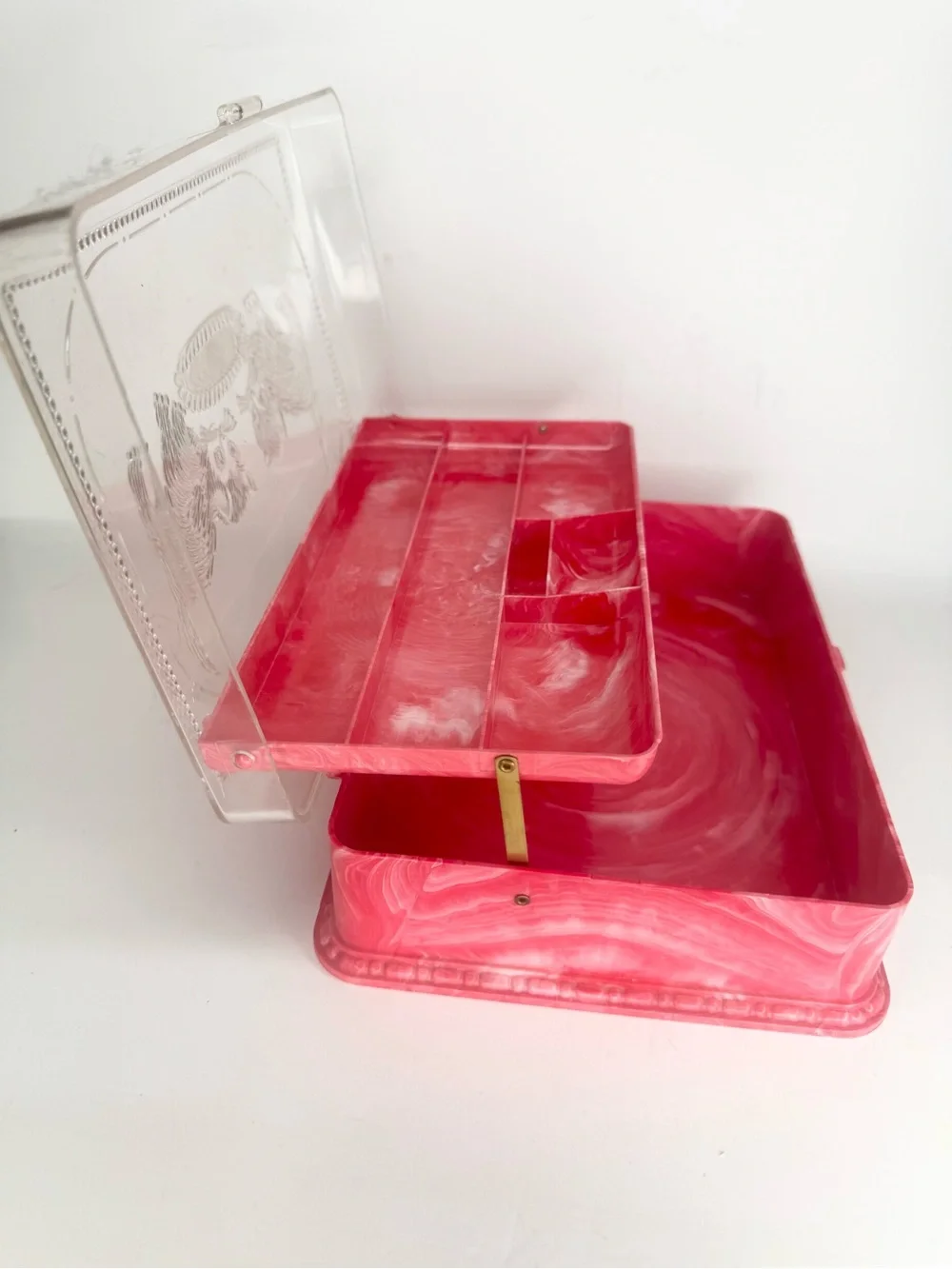 VTG 50s Jewelry Box Trinket Cats Kittens Granny Sewing Hommer Marbled Plastic